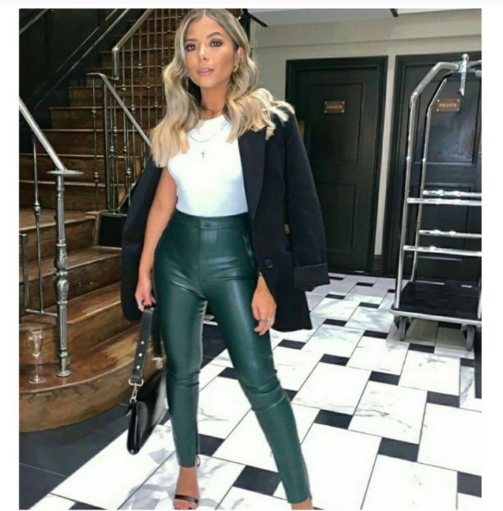 NWT Zara Green Faux Leather Leggings